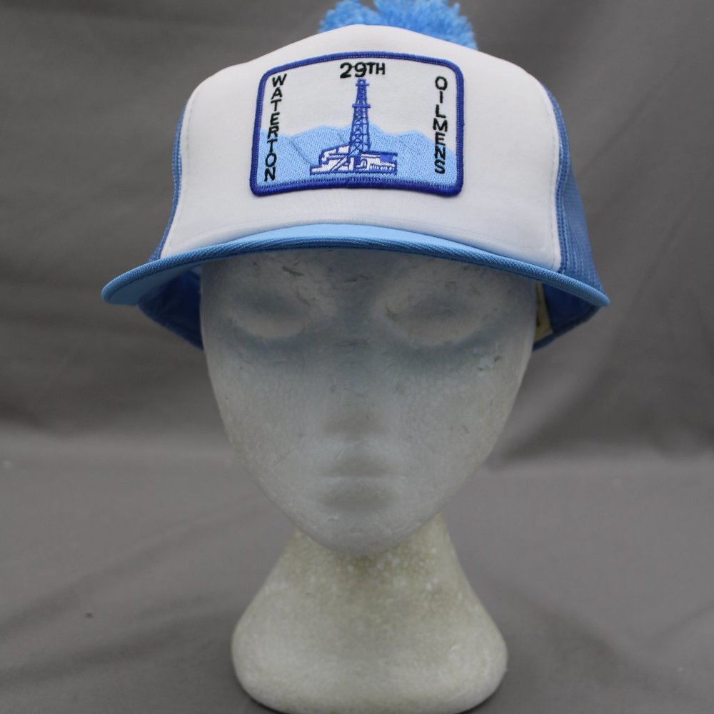 Vintage Patched Trucker Hat - Waterton Oilmens Pom Pom Top - Adult Snapback